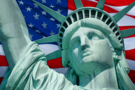 Statue of Liberty and American flag
